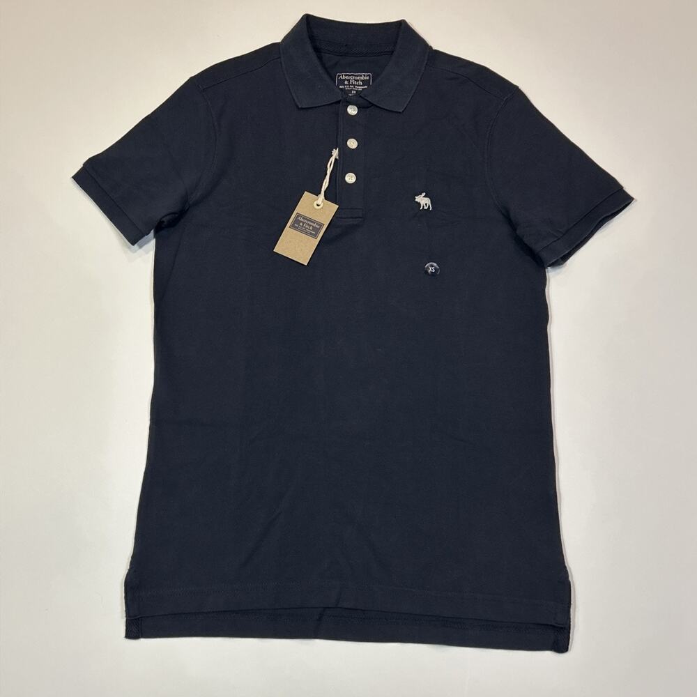 Abercrombie Fitch Stretch Polo Mens XS Navy Short Sleeve NWT Logo